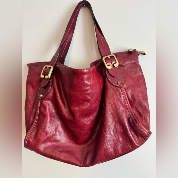 Frye Handbags - Vintage Frye leather zip tote satchel cherry red leather boho
